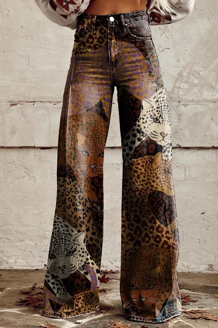 Women's Leopard Print Casual Wide Leg Pants