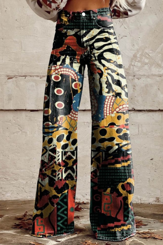 Women's Abstract Safari Print Casual Wide Leg Pants