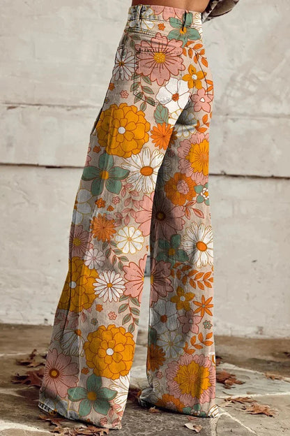 Women's Sunset Blooms Print Casual Wide Leg Pants