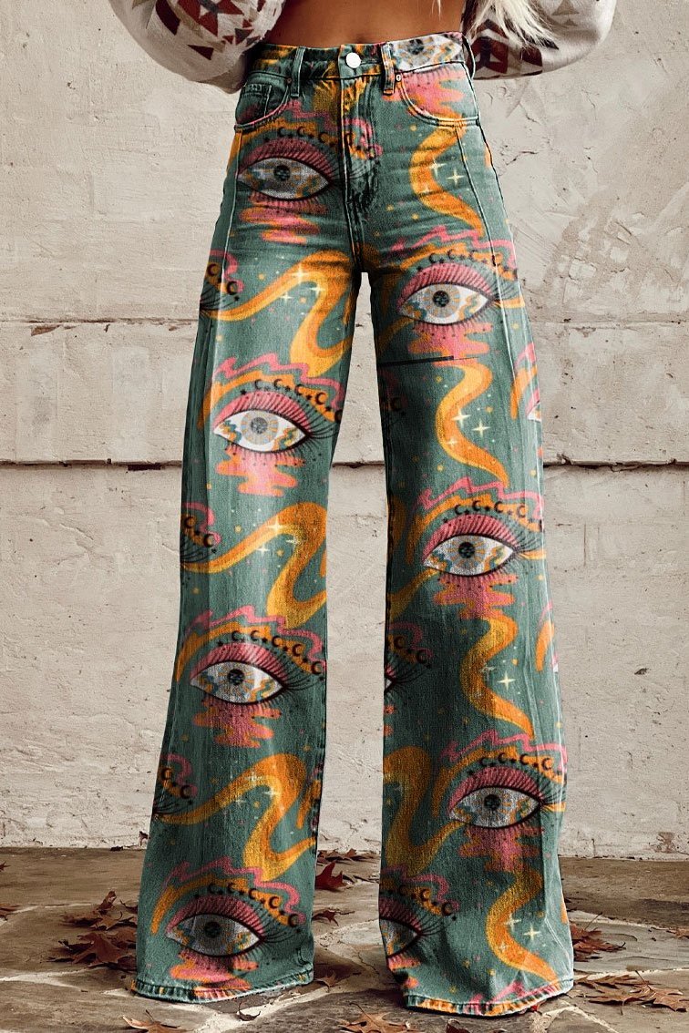 Women's Mystic Gaze Print Casual Wide Leg Pants