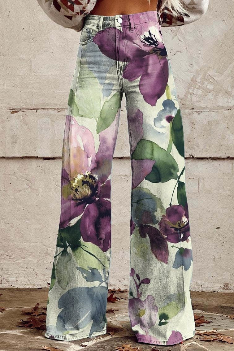 Women's Floral Whisper Print Casual Wide Leg Pants