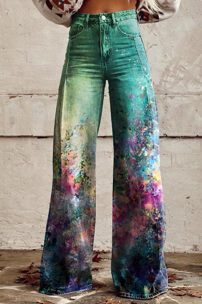 Women's Cosmic Bloom Print Casual Wide Leg Pants