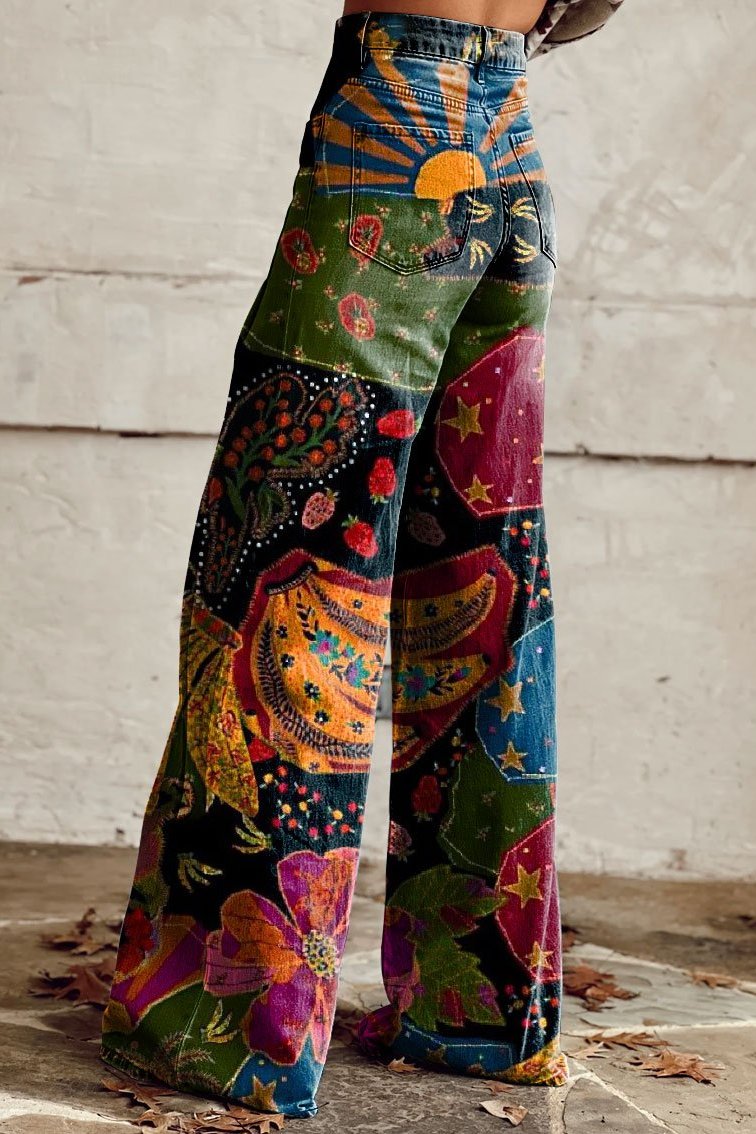 Women's Midnight Tapestry Print Casual Wide Leg Pants