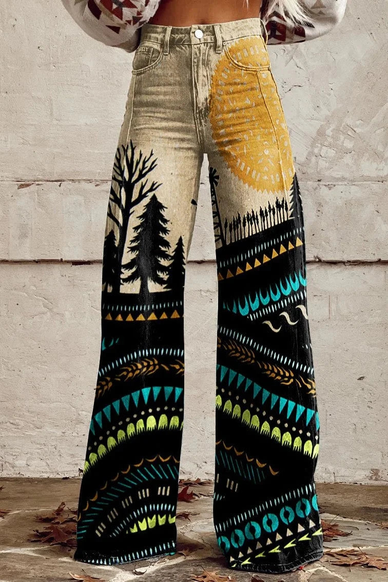 Women's Sunset Grove Print Casual Wide Leg Pants