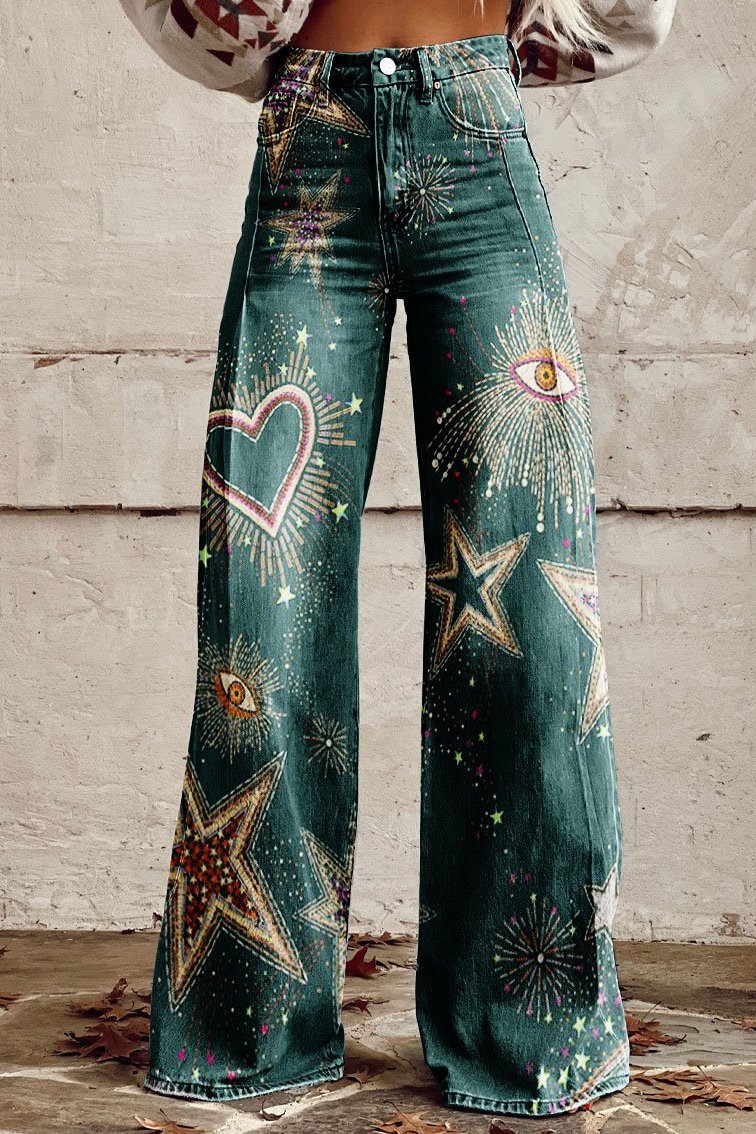 Women's Stellar Vision Print Casual Wide Leg Pants