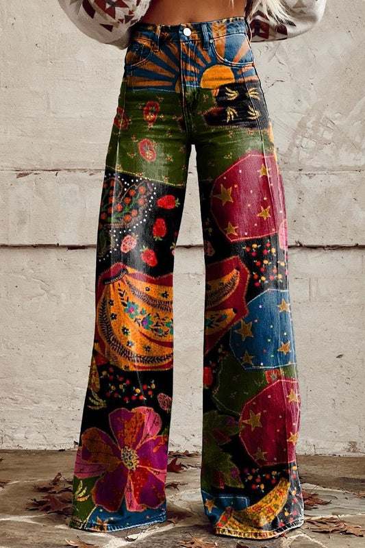 Women's Midnight Tapestry Print Casual Wide Leg Pants