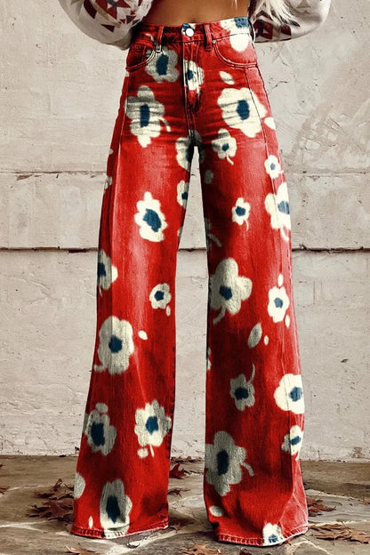 Women's Bold Floral Print Casual Wide Leg Pants