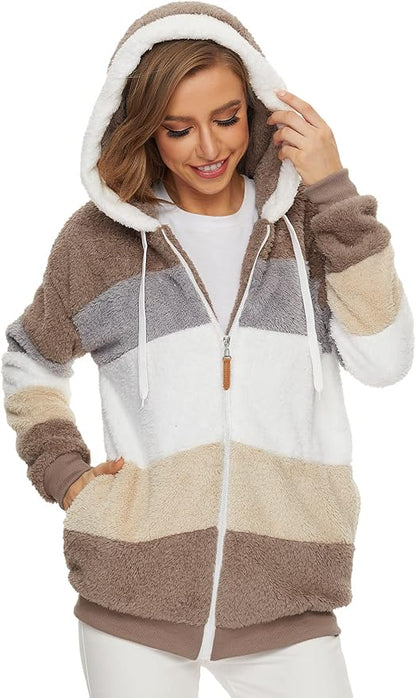 Teresa™ -  Striped Hooded Teddy Jacket