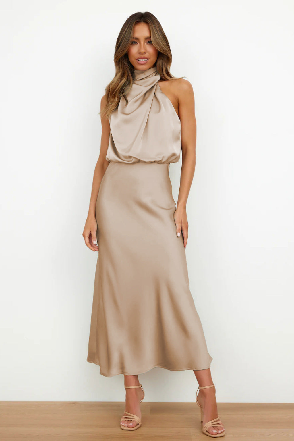 Valery™ | Satin Dress with Halter Neckline