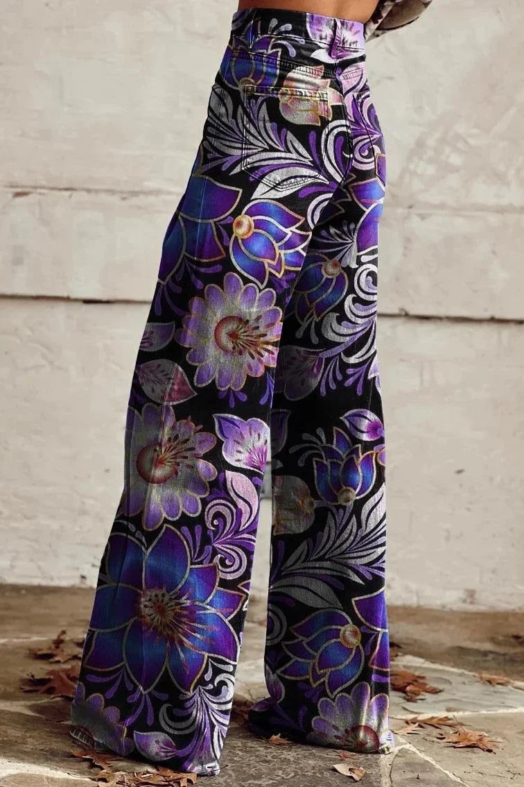 Women's Orchid Purple Print Casual Wide Leg Pants