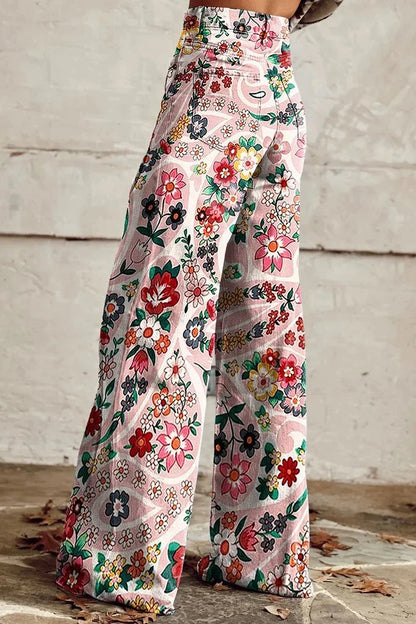 Women's Floral Tapestry Print Casual Wide Leg Pants