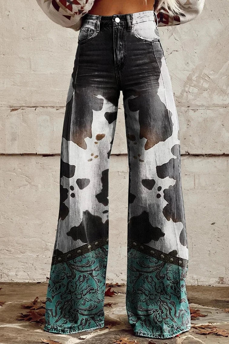 Women's Majestic Wings Print Casual Wide Leg Pants