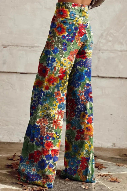 Women's Floral Carnival Print Casual Wide Leg Pants