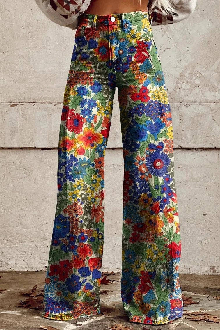 Women's Garden Bloom Print Casual Wide Leg Pants