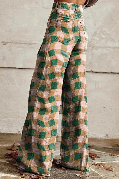 Women's Retro Wave Print Casual Wide Leg Pants