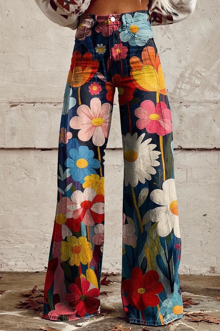 Women's Floral Print Casual Wide Leg Pants